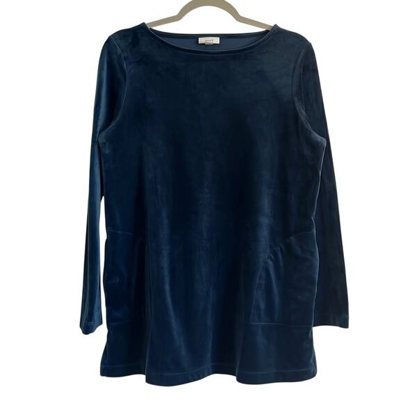 J. Jill purejill Velour Tunic Top w/ Pockets Size S Blue Long Sleeves Lounge - Picture 1 of 8